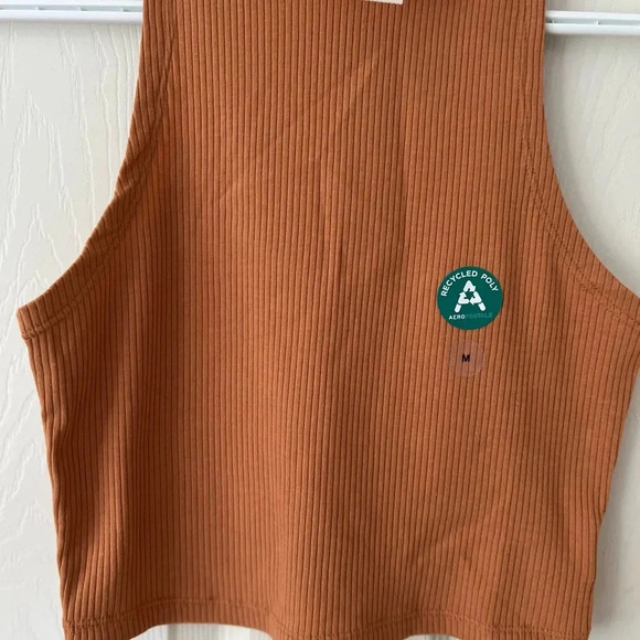 Aeropostale Women Crop Tank Top Medium Brown Ribbed Turtle Neck Casual Boho Chic - Picture 12 of 14